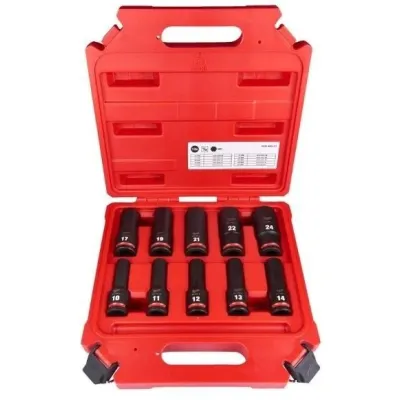 Milwaukee JUEGO DE 10 VASOS DE IMPACTO LARGOS DE ½″ EN MALETA