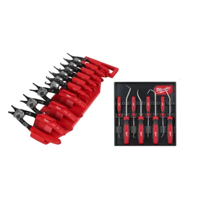 Milwaukee Conjunto de 9 alicates reversíveis CIRCLIP + conjunto de extrator de retentores