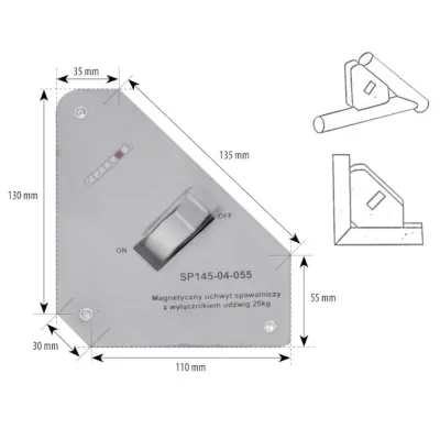 SPARTUS® Soporte magnético para soldadura con interruptor de encendido y apagado 25 kg